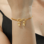 Brass Micro Pave Cubic Zirconia Box Chain Slider Bracelets, Boy & Girl & Infinity Love Charm Bracelet for Valentine's Day
