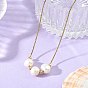 Natural Pearl Two Sides Polished Beaded Pendant 304 Stainless Steel Boston Link Chain Necklaces for Women, Floral White