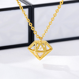 Minimalist Geometric Triangle Zircon Necklace for Women with Hollow Queen Pendant