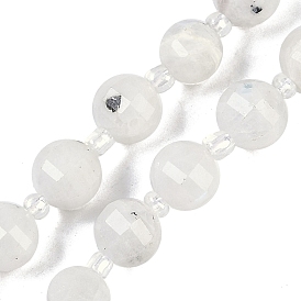 Natural Rainbow Moonstone Beads Strands, Faceted, Lantern, with Seed Beads