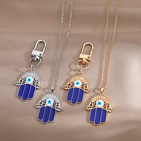 Turkish Blue Eye Keychain and Pendant Set with Devil's Eye Necklace - Alloy Cutout Jewelry