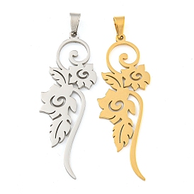 304 Stainless Steel Pendants, Laser Cut, Vine Charm