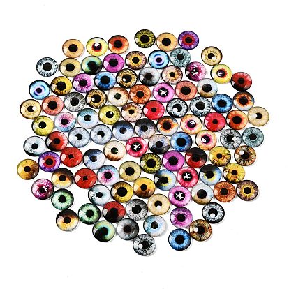 Cabochons en verre transparent imprimé, demi-rond avec motif oeil