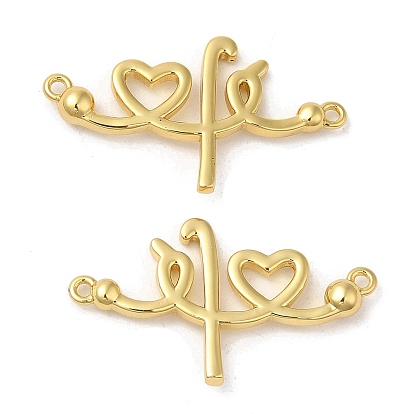 Rack Plating Brass Connector Charms, Heart Links, Lead Free & Cadmium Free, Long-Lasting Plated