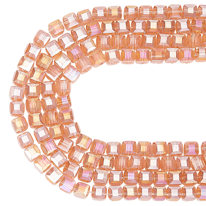 2 пряди гальванические стеклянные бусины пряди, с покрытием AB цвета, граненые, кубические