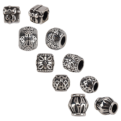 316 Surgical Stainless Steel European Beads, Large Hole Beads, Mixed Shapes