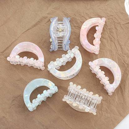 Cellulose Acetate Claw Hair Clips, Half Round with Flower