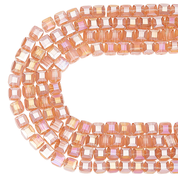 2 пряди гальванические стеклянные бусины пряди, с покрытием AB цвета, граненые, кубические