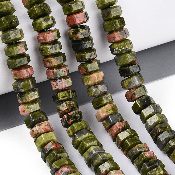 Природные Unakite бисер нитей, граненые, шестиугольник