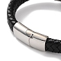 Men's Braided Black PU Leather Cord Bracelets, Lucky Money Dollar Sign 304 Stainless Steel Link Bracelets with Magnetic Clasps