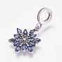 Thailand 925 Sterling Silver European Dangle Charms, Large Hole Pendants, with Cubic Zirconia, Snowflake, Antique Silver