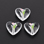 Transparent Printed Acrylic Beads, Heart with Flower