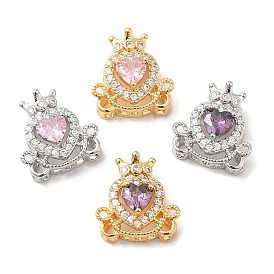Brass Micro Pave Cubic Zirconia Charms, with Glass, Heart with Crown Charm