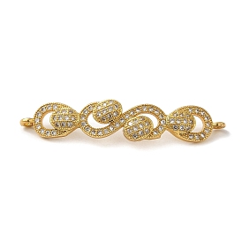 Rack Plating Brass Micro Pave Clear Cubic Zirconia Connector Charms, Oval Links, Long-Lasting Plated, Lead Free & Cadmium Free