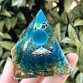 Orgonite Pyramid Resin Energy Generators, Reiki Cat Eye & Lampwork Chips Inside for Home Office Desk Decoration