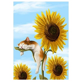 Sun Flower with Cat DIY Diamond Painting Kits, with Resin Rhinestones, Diamond Sticky Pen, Tray Plate and Glue Clay