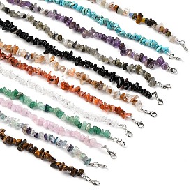 12Pcs 12 Styles Mixed Gemstone Chip Beaded Necklaces for Women, with Stainless Steel Extender