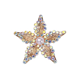 Alloy Rhinestone Brooch for Backpack Clothes, with Plastic Pearl Beads, Star