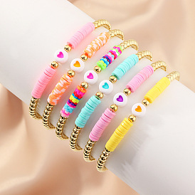 Bohemian Style Colorful Soft Clay Beaded Bracelet with Seashell Pendant for Women