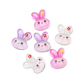 Transparent Resin Decoden Cabochons, Cartoon Rabbit with Flower