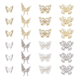 24шт 8 стили сплав горный хрусталь кабошоны, с пластиковой жемчужины, аксессуары для украшения ногтей для женщин, бабочка