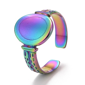 Rainbow Color Ion Plating(IP) 304 Stainless Steel Open Cuff Rings, Oval