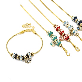 Brass European Bracelets, with Enamel Beads, Real 18K Gold Plated