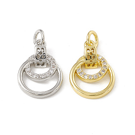 Brass Micro Pave Cubic Zirconia Charms, with Jump Rings, Double Ring Charm