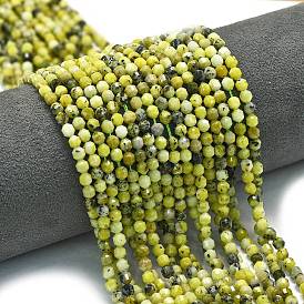 Бусы из натуральной желтой бирюзы (яшмы), энергетическая призматическая огранка с двойными концами бусины, граненые двухконусные