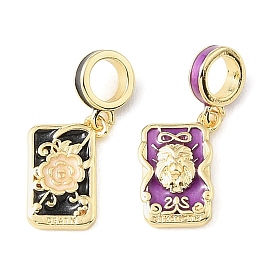 Encantos colgantes europeos de esmalte de latón, Grandes colgantes agujero, carta de tarot, chapado en rack, larga duración plateado, sin plomo y cadmio, real 18 k chapado en oro