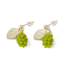 Resin Grape Shape Dangle Stud Earrings with 925 Sterling Silver Pin, Light Gold Alloy Jewelry for Women