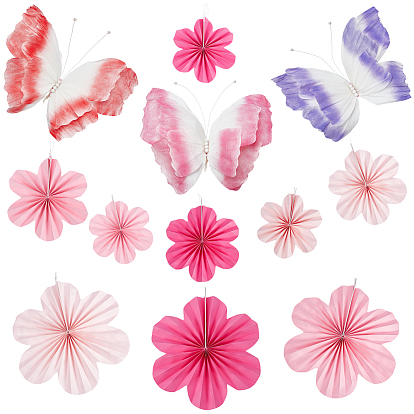 Paper Flower & Butterfly Ball Pendant Decorations, for Wedding Party Decor, with Rope
