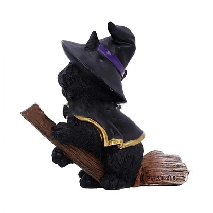 Halloween Resin Cat with Broom Figurines, for Home Outdoors Decoration