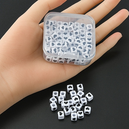 Opaque Acrylic Beads, Cube with Heart