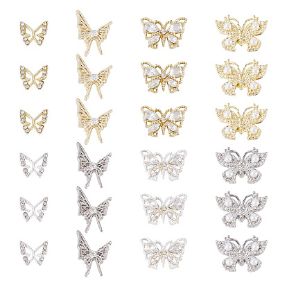 24шт 8 стили сплав горный хрусталь кабошоны, с пластиковой жемчужины, аксессуары для украшения ногтей для женщин, бабочка