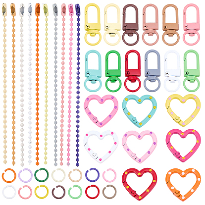 Наборы брелоков, В комплект входят 16 шт. поворотные карабины из сплава и застежки., 16шт. сплав пружинных затворных колец, 16железные шариковые цепи, 20 шт. Железные открытые прыжковые кольца