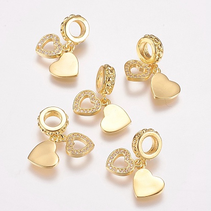 Латунное микропейв с кубическим цирконием европейские подвески с подвесками, Подвески с большими отверстиями, сердце