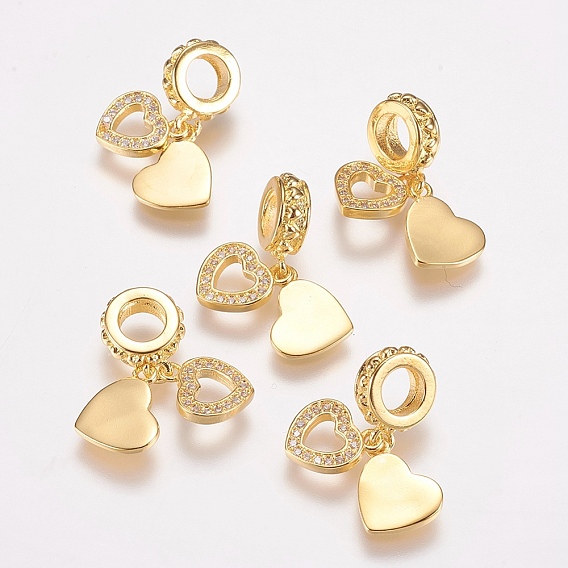 Латунное микропейв с кубическим цирконием европейские подвески с подвесками, Подвески с большими отверстиями, сердце