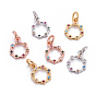 Brass Micro Pave Cubic Zirconia Charms, with Jump Rings, Ring, Colorful