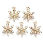 Brass Micro Pave Cubic Zirconia Charms for Christmas, Long-Lasting Plated, Snowflake, Light Gold