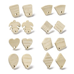 Ash Wood Stud Earring Findings, with 304 Stainless Steel Pin