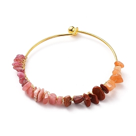 Natural & Synthetic Mixed Stone Chips Beads Bangles, with Golden Copper Wire