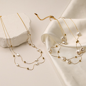 Collier superposé de perles baroques pour femme au design simple et luxueux