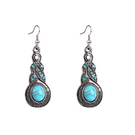 Synthetic Turquoise Dangle Earrings, Alloy RhinestoneEarrings, Bohemia Style Long Drop Earrings for Women