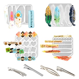 4Pcs 4 Style Mixed Shapes Silicone Hair Clip Molds, with 40Pcs Iron Alligator Hair Clip Findings, for DIY Hair Accessories Making