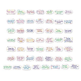50Pcs Inspirational Cartoon English Word Paper Sticker Label Set, Adhesive Label Stickers, for Suitcase & Skateboard & Refigerator Decor