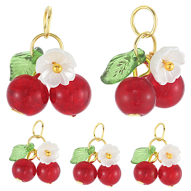 40 шт. Стеклянные подвески, вишня, с кольцами из смолы и глодена