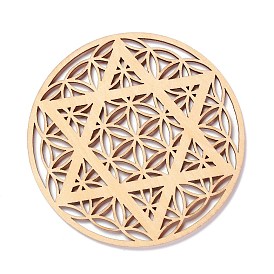 Basswood Carved Round Cup Mats, Chakra Flower Of Life Coaster Heat Resistant Pot Mats, for Home Kitchen