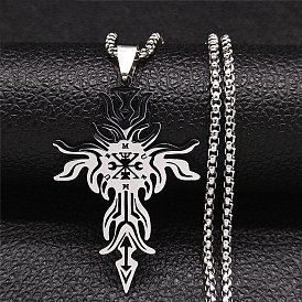 304 Stainless Steel Pendant Necklaces for Women Men, Demon with Cross