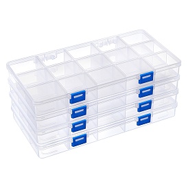 Plastic Storage Case, 15 Grids, with Removable Dividers, for Small Parts, Hardware and Craft, Rectangle